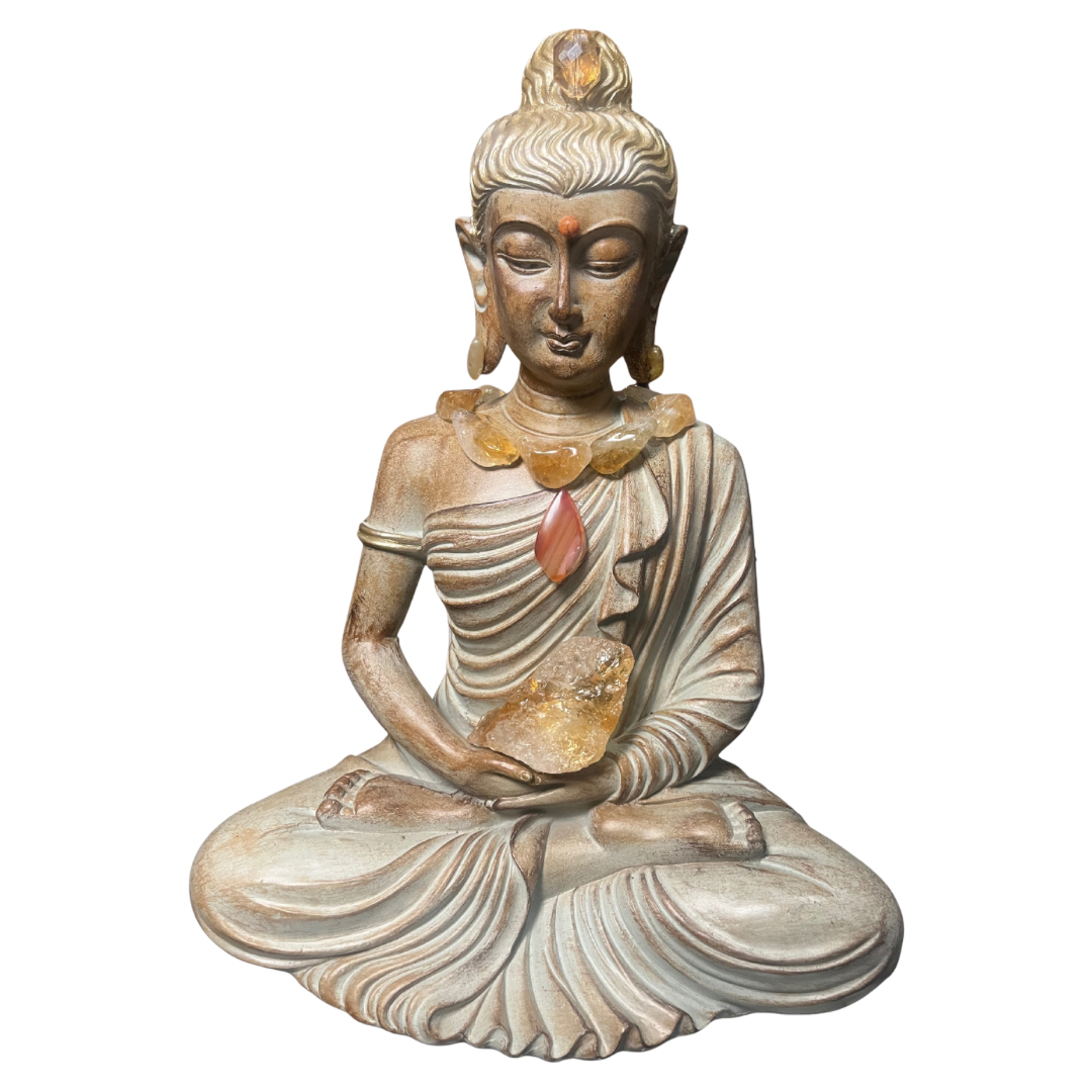 Lotus Sitting Buddha (Citrine+Carnelian+Fossilized Coral+Yellow Opal)
