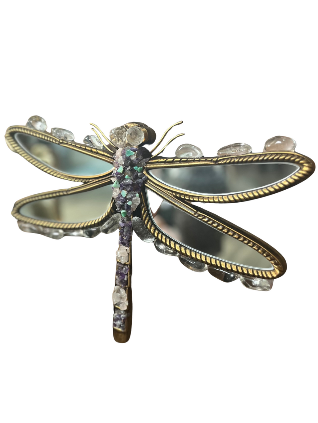 Dragonfly Mirror (AAA Lemurian Quartz, Rose Quartz, Amethyst, Chrysoprase)