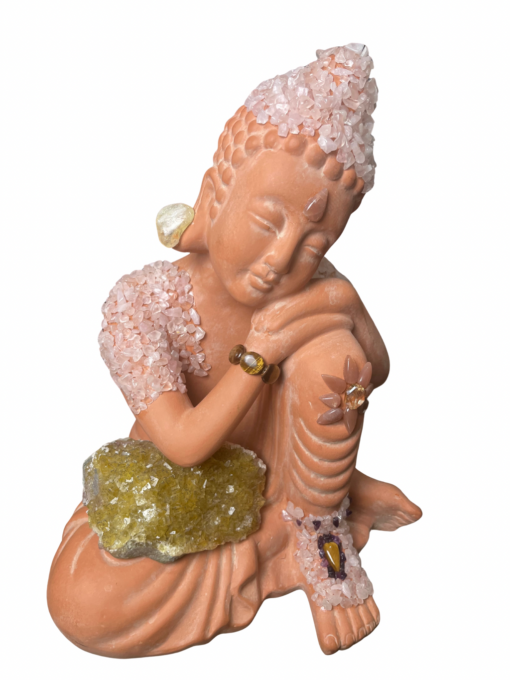 Happy Buddha (Rose Quartz+ Honey Fluorite+Sunstone+Tigers Eye+Citrine+Amethyst)
