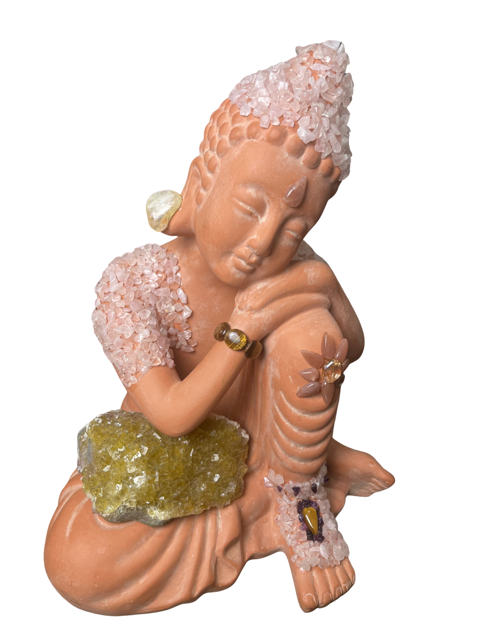 Happy Buddha (Rose Quartz+ Honey Fluorite+Sunstone+Tigers Eye+Citrine+Amethyst)