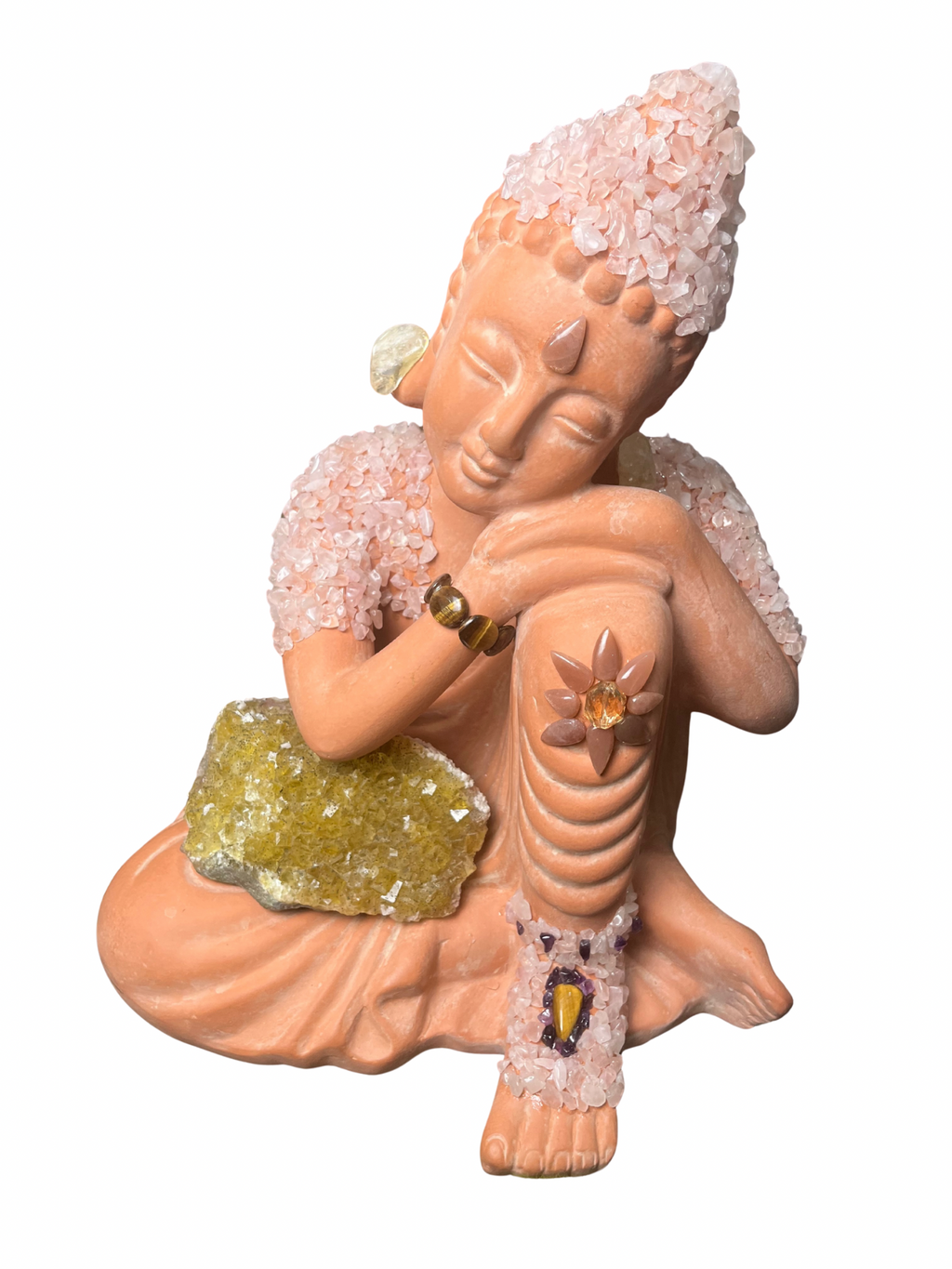 Happy Buddha (Rose Quartz+ Honey Fluorite+Sunstone+Tigers Eye+Citrine+Amethyst)