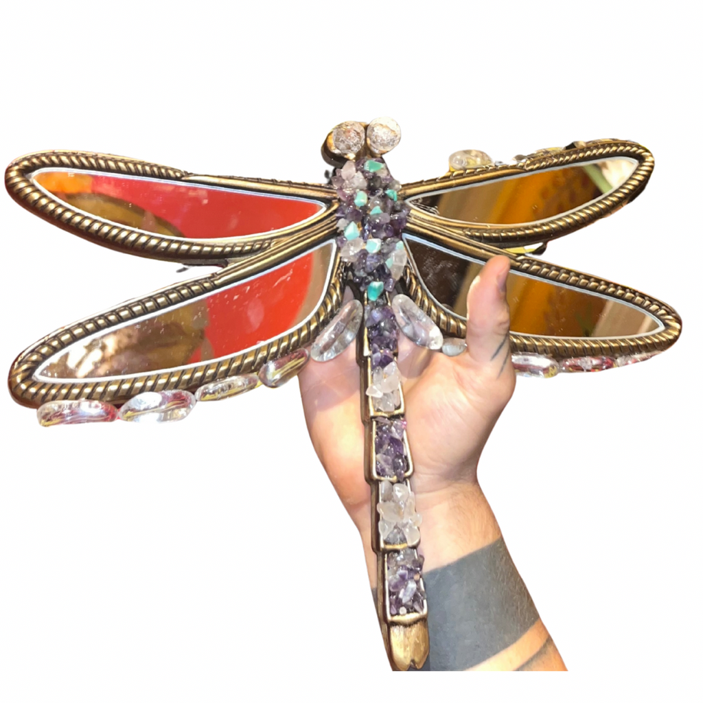 Dragonfly Mirror (AAA Lemurian Quartz, Rose Quartz, Amethyst, Chrysoprase)