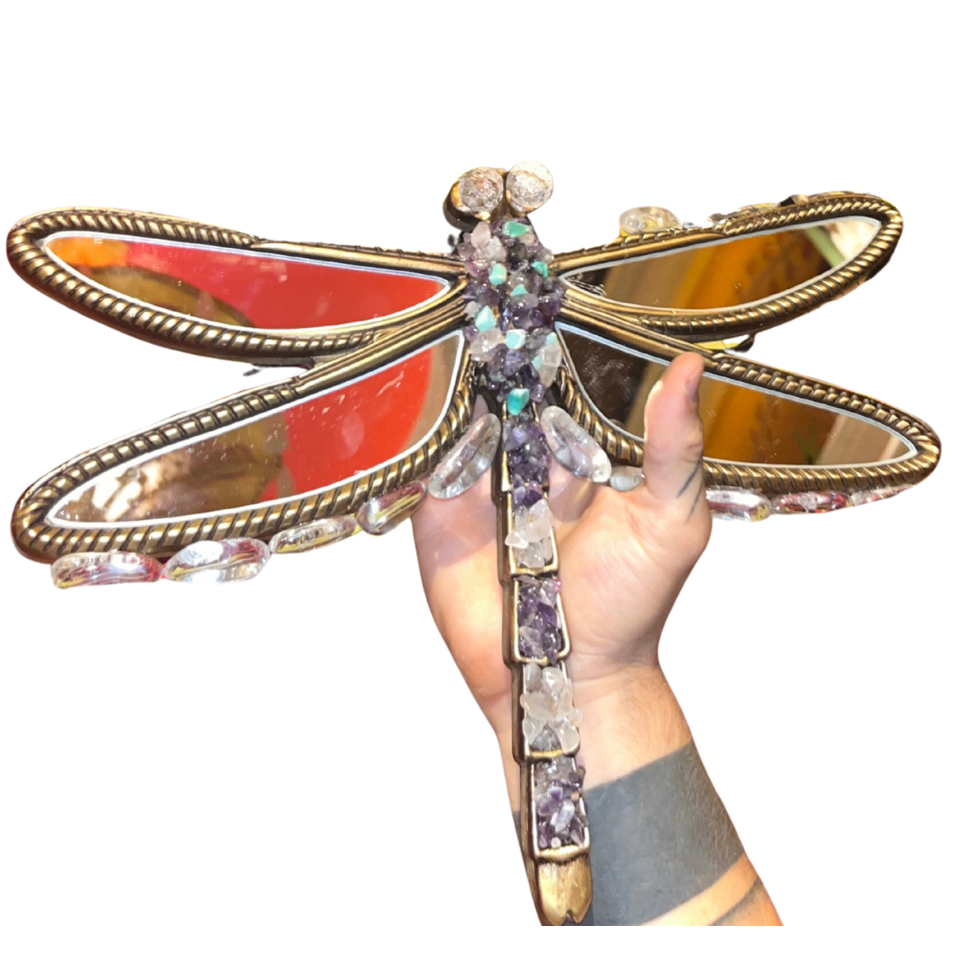 Dragonfly Mirror (AAA Lemurian Quartz, Rose Quartz, Amethyst, Chrysoprase)