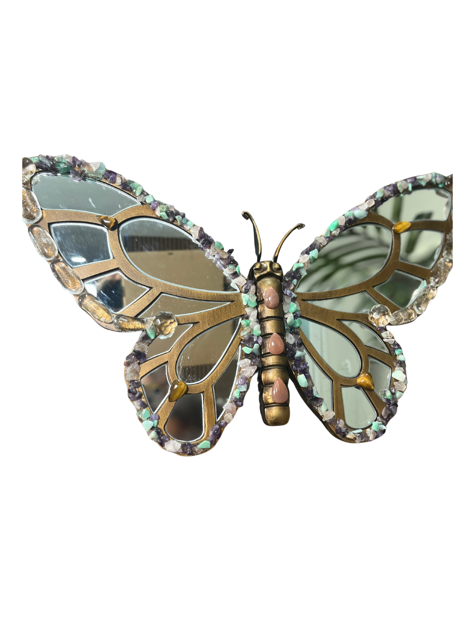 Butterfly Mirror (Sunstone+Chrysoprase+Amethyst+Rose Quartz+Lemurian Quartz+Tigers Eye)