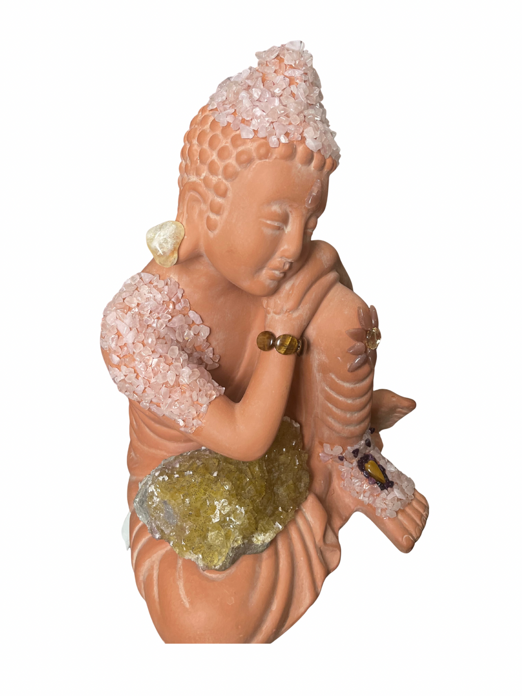 Happy Buddha (Rose Quartz+ Honey Fluorite+Sunstone+Tigers Eye+Citrine+Amethyst)