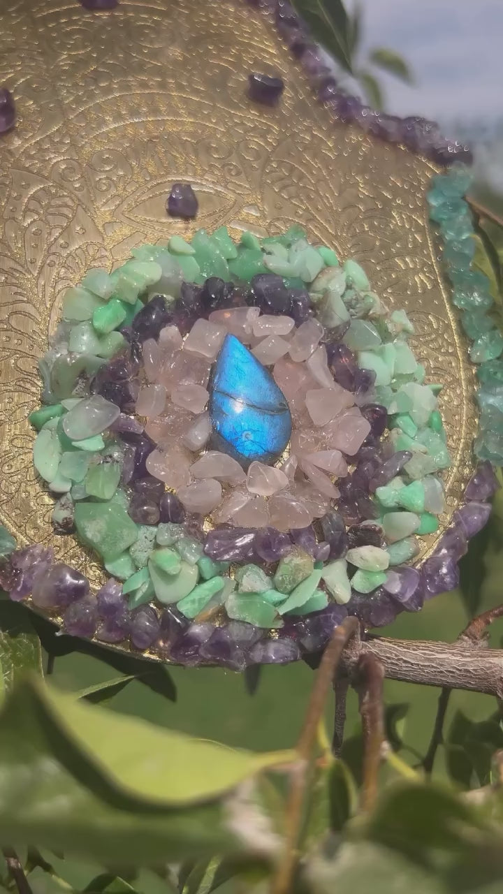 Hamsa Wall Decor (Labradorite+Rose Quartz+Chrysoprase+Blue Apatite+Amethyst)