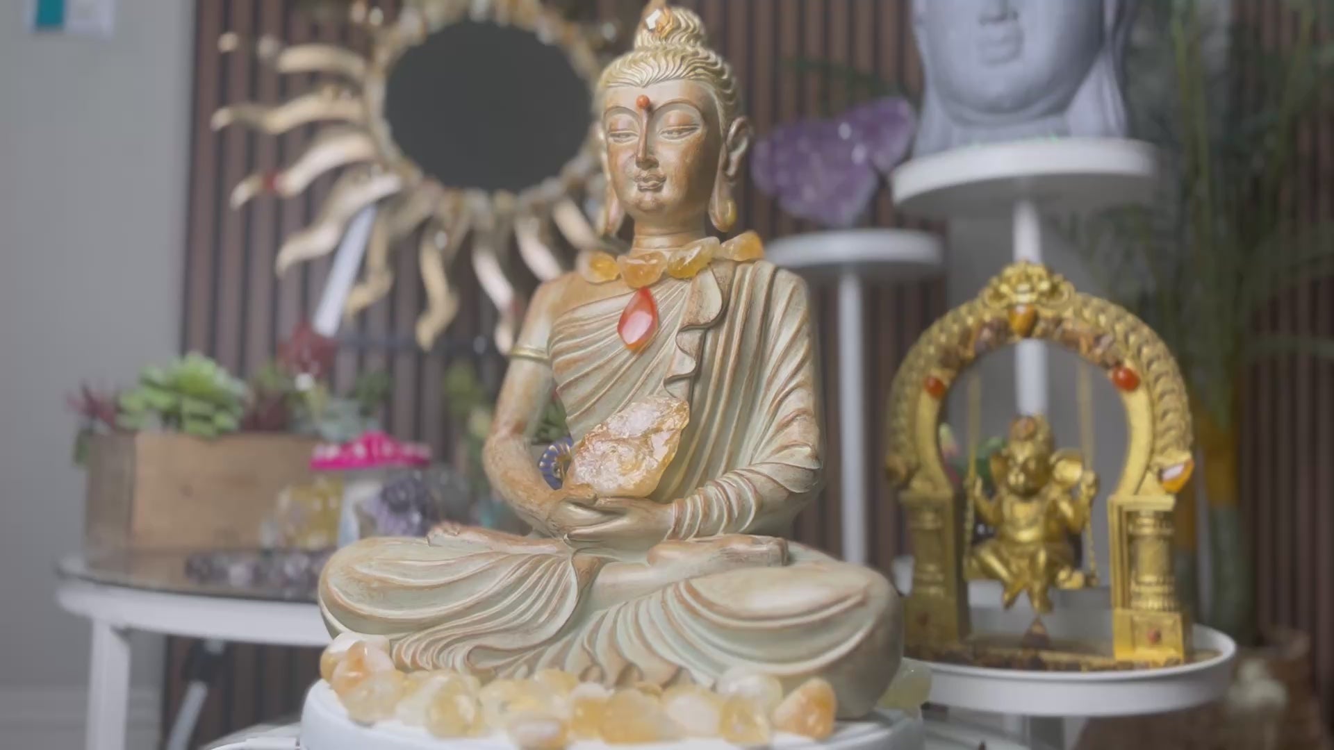 Lotus Sitting Buddha (Citrine+Carnelian+Fossilized Coral+Yellow Opal)