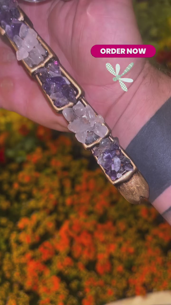Dragonfly Mirror (AAA Lemurian Quartz, Rose Quartz, Amethyst, Chrysoprase)